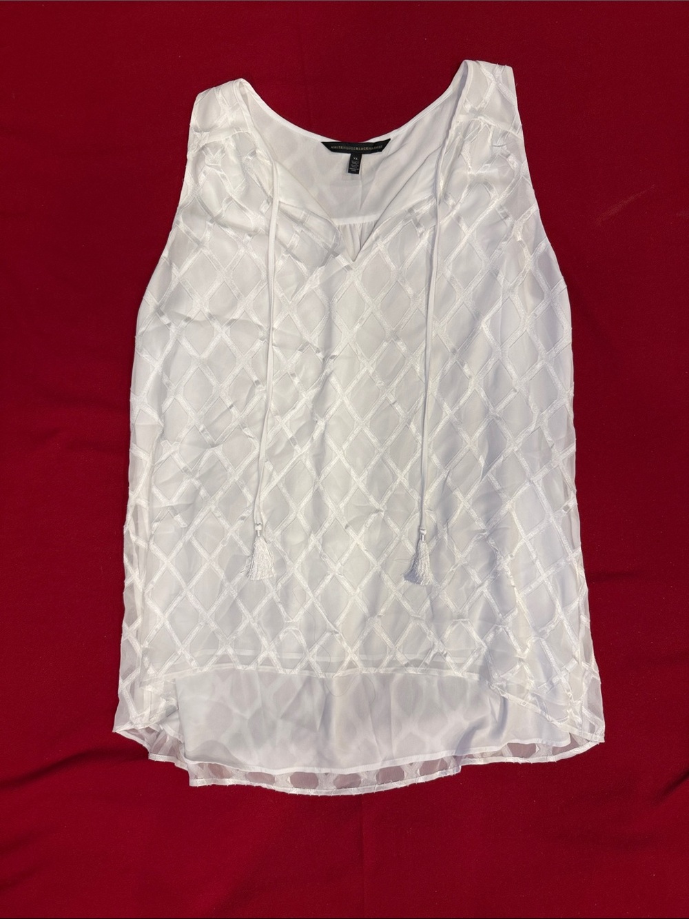 WHBAm White Textured Tie-Neck Sleeveless top with tie back